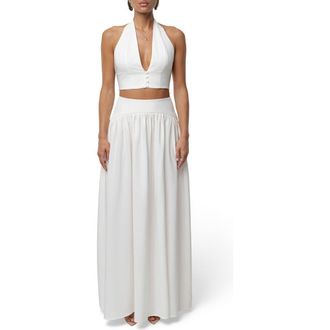 JLUXLABEL Haven Halter Crop Top & Maxi Skirt Set in Ivory at Nordstrom, Size Medium