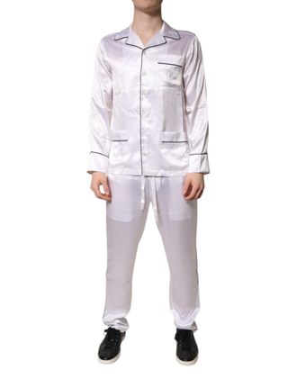 Dolce & Gabbana White Satin Silk Men Pajama Set Sleepwear Clothing