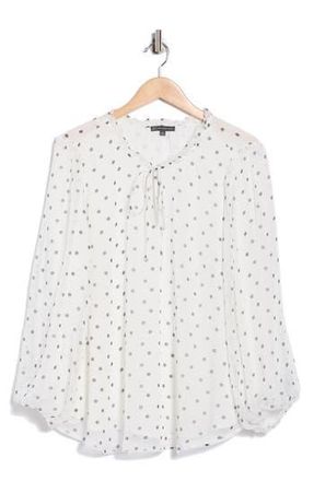 Adrianna Papell Ruffle Long Sleeve Top in Ivory/Black Timeless Dot at Nordstrom Rack, Size 3X