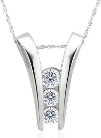 Pompeii3 1/2Ct Three Stone Round Cut Diamond Pendant 14k White Gold Necklace & Chain
