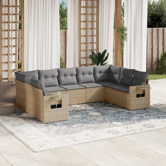 vidaXL Set De Sof&aacute;s De Jard&iacute;n 9 Pzas Con Cojines Rat&aacute;n Sint&eacute;tico Beige Vidaxl