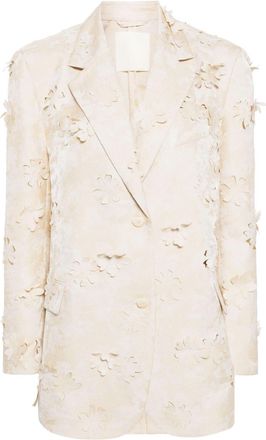 JNBY floral-appliqu&eacute; single-breasted blazer - women - Polyester - M - Neutrals