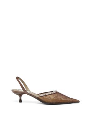Diesel D-Ten & Half - Slingbacks in lace and leather - Heels - Woman - Brown