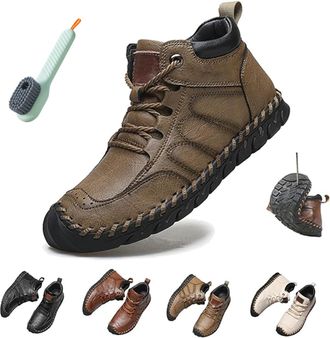 Generic Shoes Mens, Mens Arch Support Shoes, Premium Leather, Non-Slip Waterproof Outdoor Breathable Walking Shoe (Khaki,11.5)