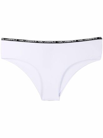 Karl Lagerfeld logo tape-trimmed bikini bottoms - women - Polyamide/Spandex/Elastane/Polyamide/Spandex/Elastane - S - White