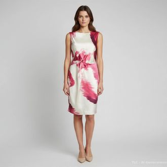 Carolina Herrera Creme Printed Satin Sleeveless Dress