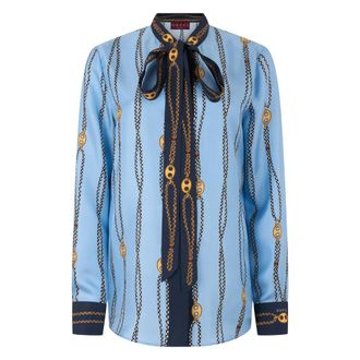 Gucci Shirts, female, Blue, Size: M Printed Silk Twill Shirt