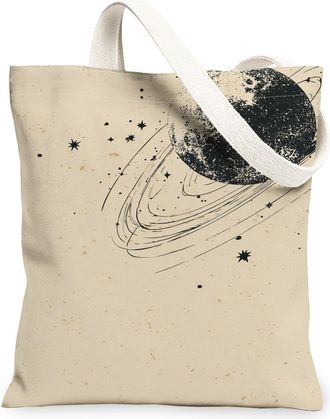 Generic Cosmic Space Canvas Tote Bags, Galaxy Stars Design Reusable Grocery Bags, Vintage Lightweight Washable Shoulder Strap, Beige, 13x15 Inch