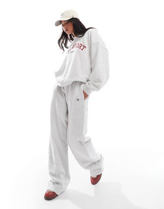 4th & Reckless cotton embroidered logo seam detail wide leg sweatpants in light gray