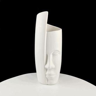 OEM Jarr&oacute;n Decorativo Moderno De Cer&aacute;mica Blanca Con Figura Y Rostro Envuelto - 31 Cm