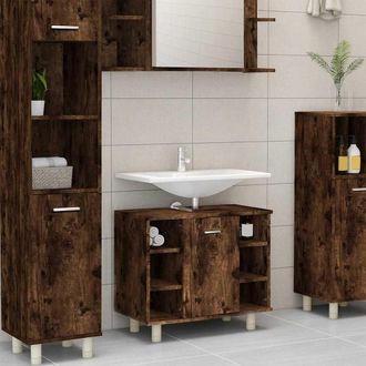 vidaXL Armario De Ba&ntilde;o Madera Contrachapada Roble Ahumado 60x32x53,5cm Vidaxl