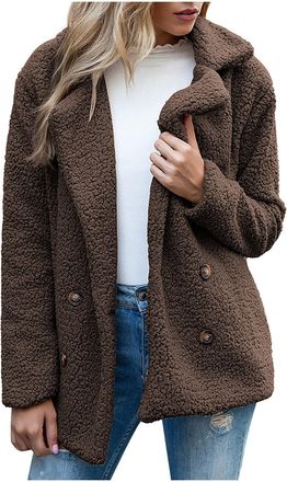 Generic Plus Size Winter Coat Women Teddy Sherpa Warm Trench Coat Teddy Fleece Jacket Lapel Plush Coat Faux Fur Coat Oversized Plush Button Down Sherpa Jacket