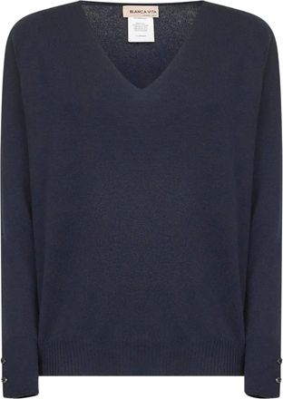 Blanca Vita Maglione con scollo a V - Blu
