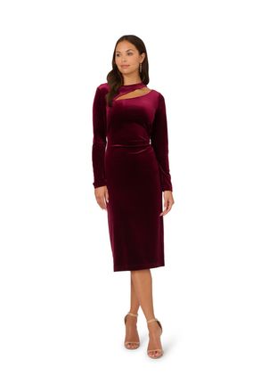 Adrianna Papell Womens Velvet Asymmetric Dress - Burgundy - Size 8 UK