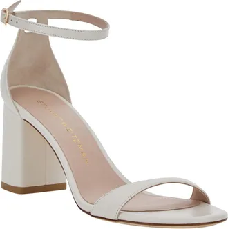 Stuart Weitzman Womens Heeled Sandals Nudist Block 75 White Leather Calf