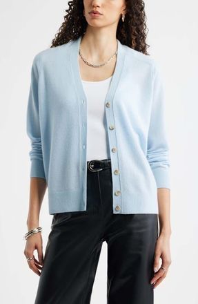Nordstrom Cashmere V-Neck Cardigan in Blue Subdued at Nordstrom, Size Xx-Small