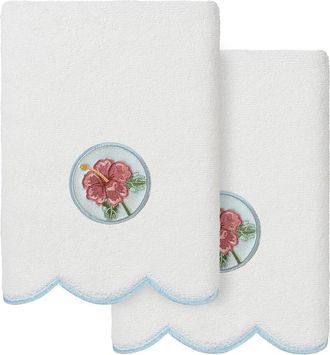 Linum Home Textiles 100% Turkish Cotton Maui Scallop 2Pc Embellished Hand Towel Set