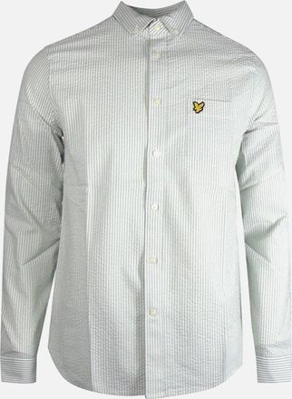 Lyle & Scott Mens Lyle & Scott Seersucker Strike Long Sleeve Green Shirt - Grey - Size: 44/Regular