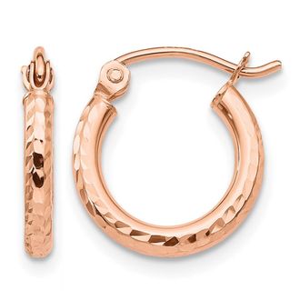 Diamond2Deal 14k Gold Diamond-cut 2mm Round Tube Hoop Earrings