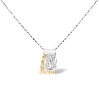 House of Brilliance 14K Gold 1.0 Cttw Princess Cut Diamond Foldover Box Pendant Necklace in Yellowwhite at Nordstrom