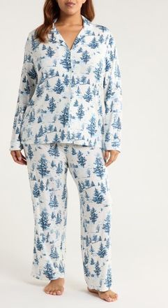Nordstrom Moonlight Eco Knit Pajamas in Ivory- Blue Spruce Toile at Nordstrom, Size 3X