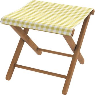 Vent de Boh&egrave;me Taburete plegable de eucalipto y tela outdoor vichy amarilla