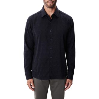 Robert Barakett Calyx Black Puckered Stretch Cotton Blend Button-Up Shirt at Nordstrom Rack, Size Xx-Large