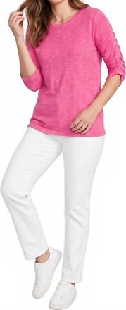 Elliott Lauren Crew Neck Ruched Sleeve Tee In Snapdragon
