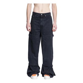 Off-white Wide Jeans, male, Black, W32, Canvas Carpenter Trousers