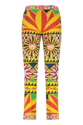 Dolce & Gabbana Womens Cropped Pants Carretto Print Cotton Trousers