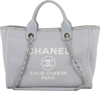 Chanel Light Blue Canvas Handbag Shopping Bag Tote Bag (Pre-Owned)