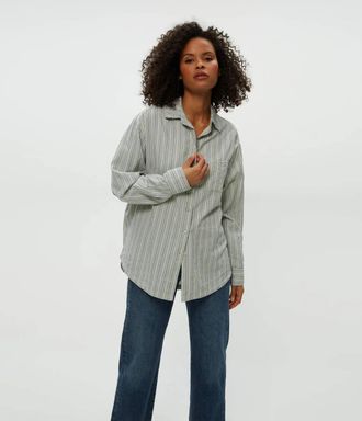 Michael Stars Beau Button Up Shirt In Sea Crest Stripe