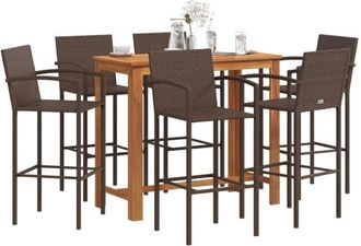 vidaXL Mesa Y Taburetes De Jard&iacute;n 7 Pzas Madera Acacia Rat&aacute;n Pe Marr&oacute;n Vidaxl