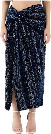 Sabina Mus&aacute;yev Navy Blauw Fluweel Paillettenjurk - Dames - Maxi Rokken - Blauw - M - Pailletten - Rokken