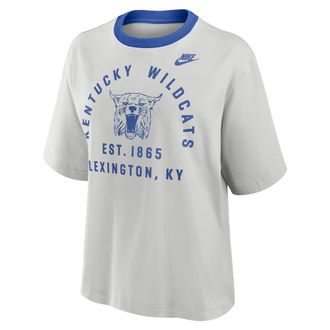 Nike Kentucky Legacy Arch Script Boxy Nike Womens College T-Shirt in Grey | 01CM0DJAUKV-5GU