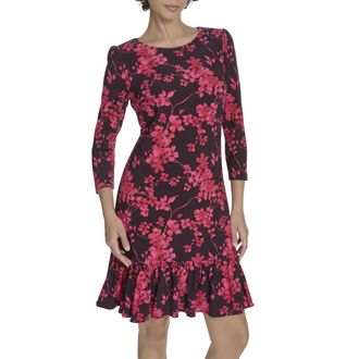 Tommy Hilfiger Womens 3/4 Sleeve Autumn Blossom Printed Shift Dress, Aubergine Multi, 6