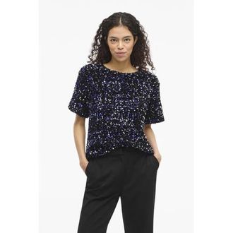 Vila top marineblauw met pailletten