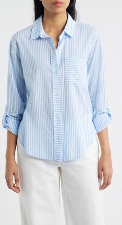 Beach Lunch Lounge Campbell Directional Stripe Long Sleeve Cotton Blend Button-Up Shirt in Blue Wave at Nordstrom, Size X-Large