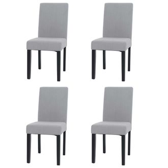 Hhg Hhg - Lote De 4 Sillas De Comedor Littau, Silla De Cocina Respaldo Alto, Tela/textil Cuerda Madera, Gris Claro, Patas Oscuras