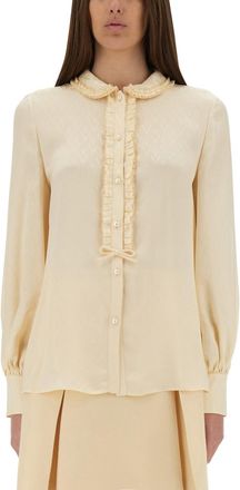 Valentino Womens Toute La V Silk Jacquard Shirt - Yellow - Size EU 42 (Womens)