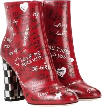 Dolce & Gabbana Dlce & Gabbana Red Graffiti Print Heeled Boots Size 41
