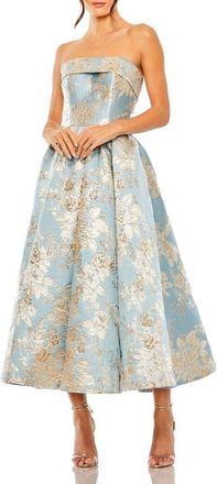 Mac Duggal Petite Strapless Brocade Midi Dress with Pockets in Blue Multi at Nordstrom, Size 10P