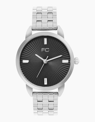 French Connection Womens Connection Silver Case Round Shape Silver Strap Quartz Watch - Black - Size: ONE size