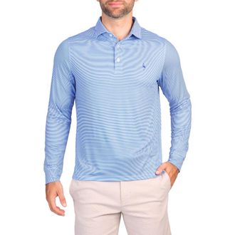 Tailorbyrd Micro Stripe Printed Long Sleeve Performance Polo in Blue at Nordstrom Rack, Size X-Large