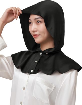 LilySilk Womens Pure Silk Balaclava Style Nightcaps with Button Closure and Pleated Hem Soft Hair Wrap Bonnet for Good Sleeping and Better Skin and Hair,Black
