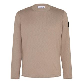 Stone Island Round-neck Knitwear, male, Beige, Size: XL Crewneck Sweater with Small Roll Details