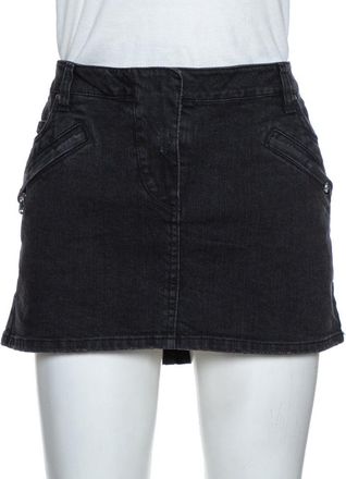 Balmain Dark Grey Washed Denim Mini Skirt