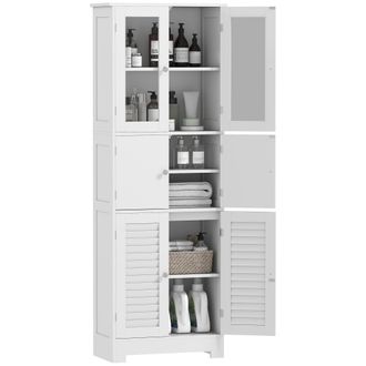 HOMCOM Mueble De Ba&ntilde;o Tipo Columna Con 3 Armarios Y Puertas De Cristal Y Persiana, 60x30x170,5cm, Blanco