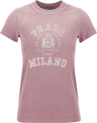 Prada Tops, Dames, Roze, S, Katoen, Roze Logo T-shirt voor vrouwen