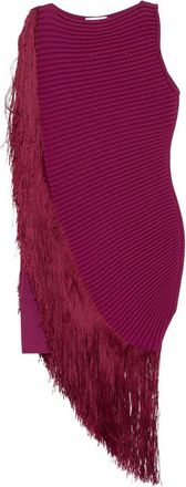 Alaia Fringe-trimmed Ribbed-knit Asymmetric Dress